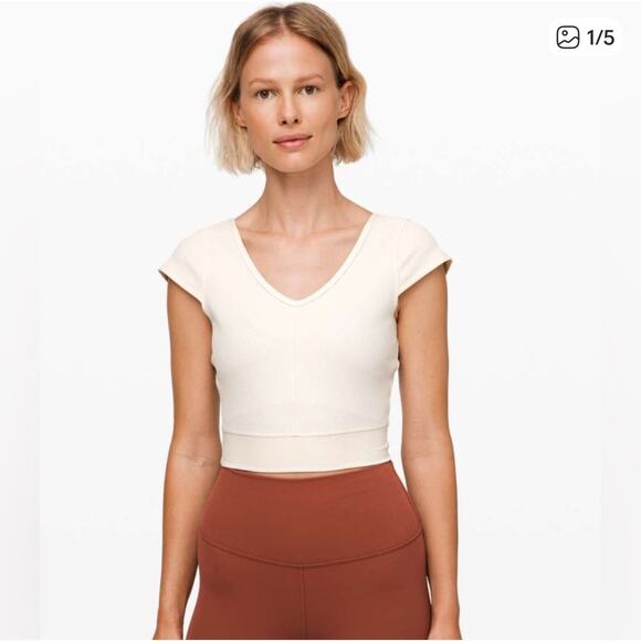 Lululemon White Ready To Rise Ribbed Cap Sleeve Top Sz 6 GS - Picture 1 of 6